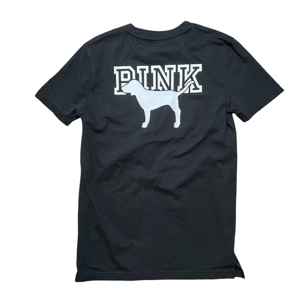 PINK Victoria's Secret Tops - PINK Victoria’s Secret Black Short Sleeve Pocket Tee White Logo Dog on Back XS